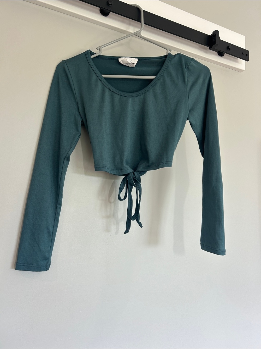 Sadie & Sage Blue/Green Long Sleeve Crop Top with Tie Back Detail